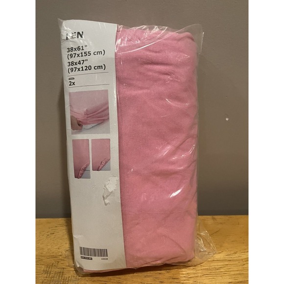 Ikea‎ LEN 2 Pc Fitted Sheet 38 x 61" And 38 x 47"Pink New Kids Bed F/extend - Picture 1 of 3